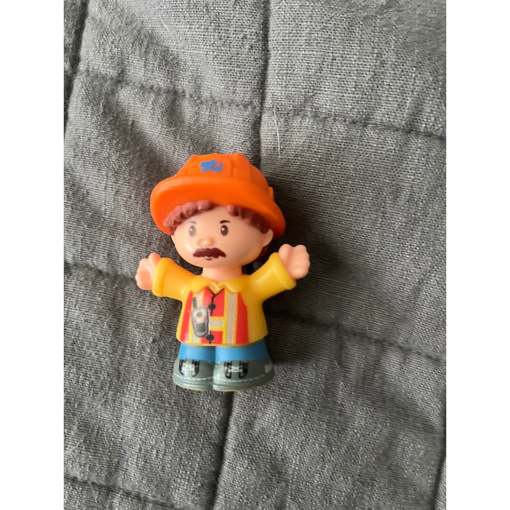 Fisher Price Little People Construction Worker Figure Orange Hard Hat Mustache